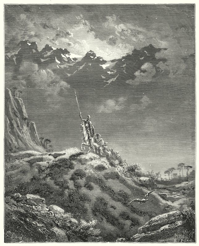 Gustave Dores Don Quixote: "Mod Micomicons rige" (gravering) af Gustave Dore
