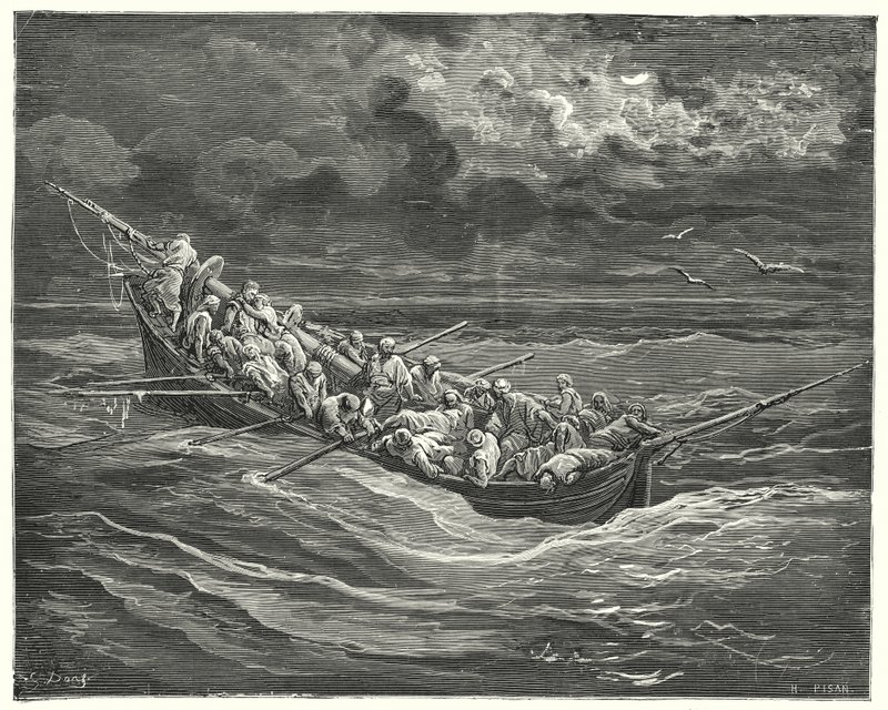 Gustave Dores Don Quixote: "Zoraida alt dette, mens hun skjulte sit ansigt, for at hun ikke skulle se sin far" (gravering) af Gustave Dore