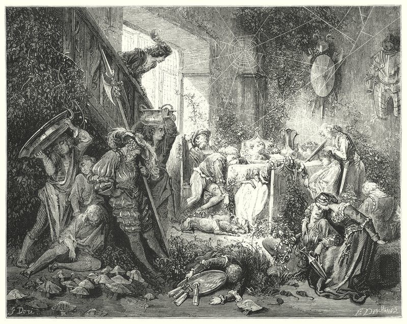 Tornerose; Tornerose (gravering) af Gustave Dore