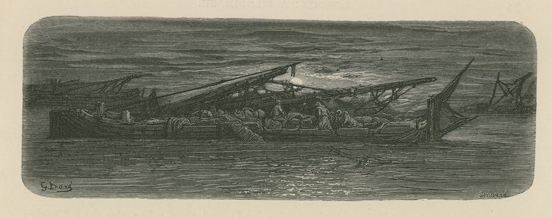 Folk på dækket af en båd på Themsen af Gustave Dore