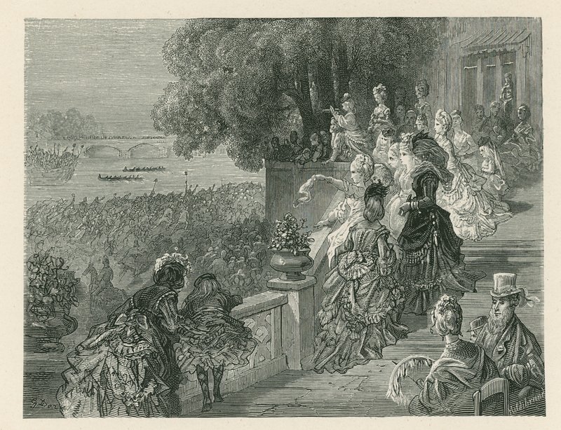 Tilskuere, der ser et bådkapløb af Gustave Dore