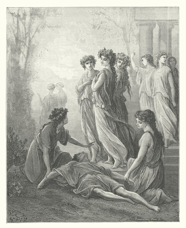 La Fontaines fabler: Daphnis og Alcimadura (kobberstik) af Gustave Dore