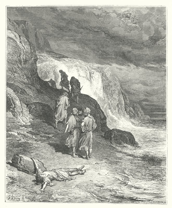 La Fontaines fabler: Jupiter og den rejsende (kobberstik) af Gustave Dore