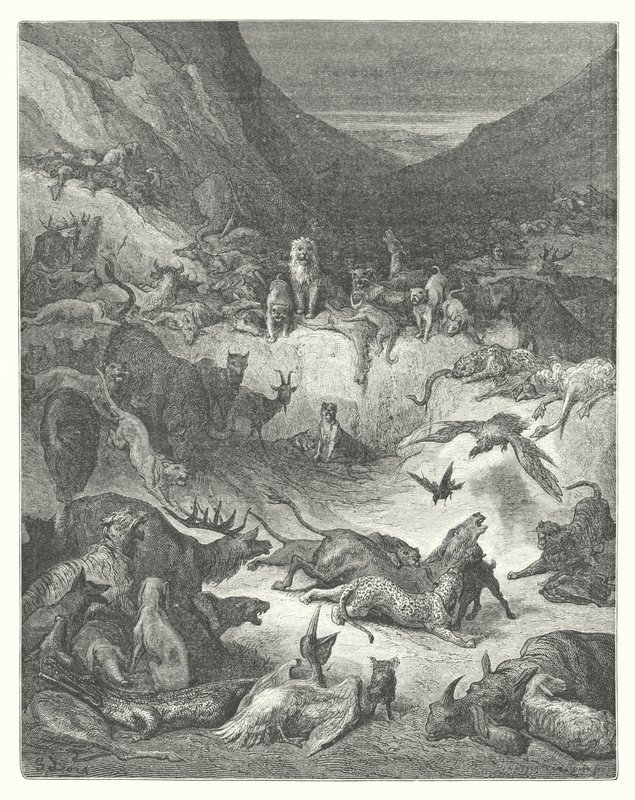 La Fontaines fabler: Dyrene, der er syge af pest (kobberstik) af Gustave Dore