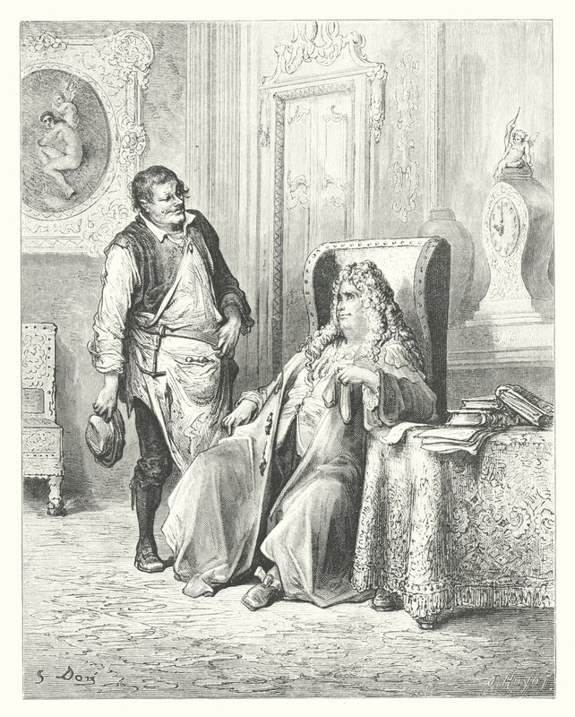 La Fontaines fabler: Skomageren og bankmanden (kobberstik) af Gustave Dore