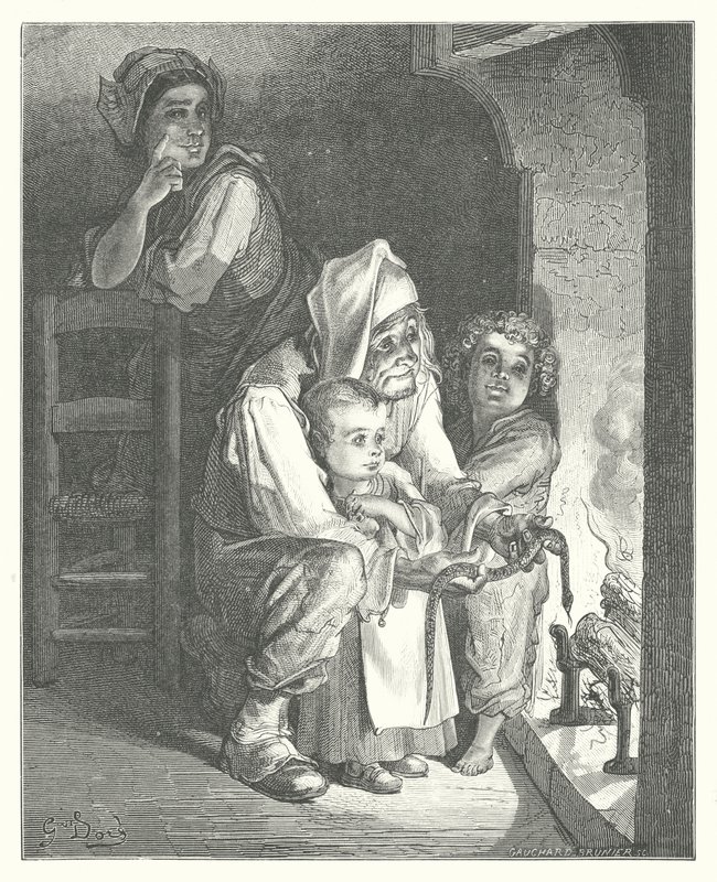 La Fontaines fabler: Landmanden og slangen (kobberstik) af Gustave Dore