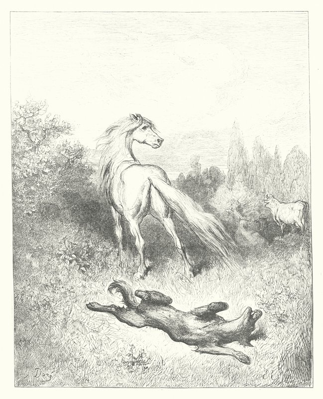 La Fontaines fabler: Hesten og ulven (kobberstik) af Gustave Dore