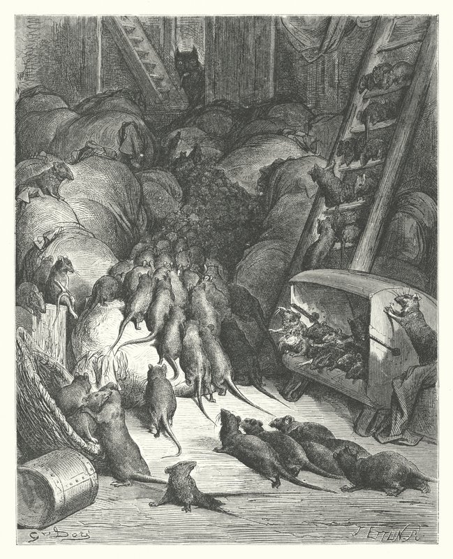 La Fontaines fabler: Rotternes forbund (kobberstik) af Gustave Dore