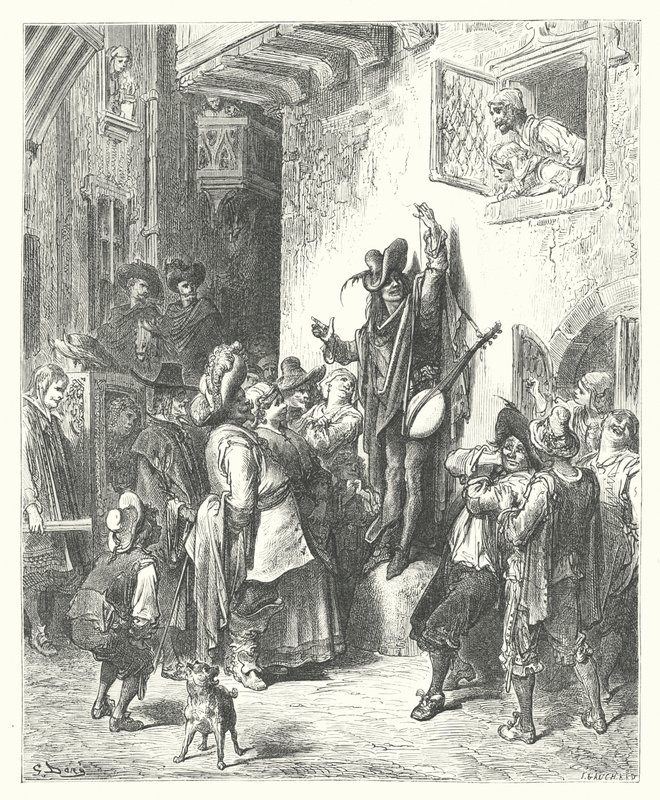 La Fontaines fabler: Den gale mand, der solgte visdom (kobberstik) af Gustave Dore