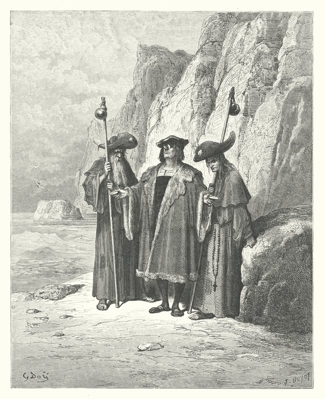 La Fontaines fabler: The Oyster and its Claimants (kobberstik) af Gustave Dore