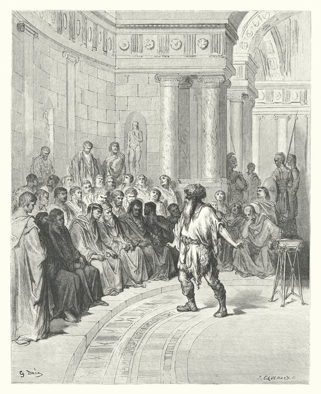 La Fontaines fabler: Bonden fra Donau (kobberstik) af Gustave Dore