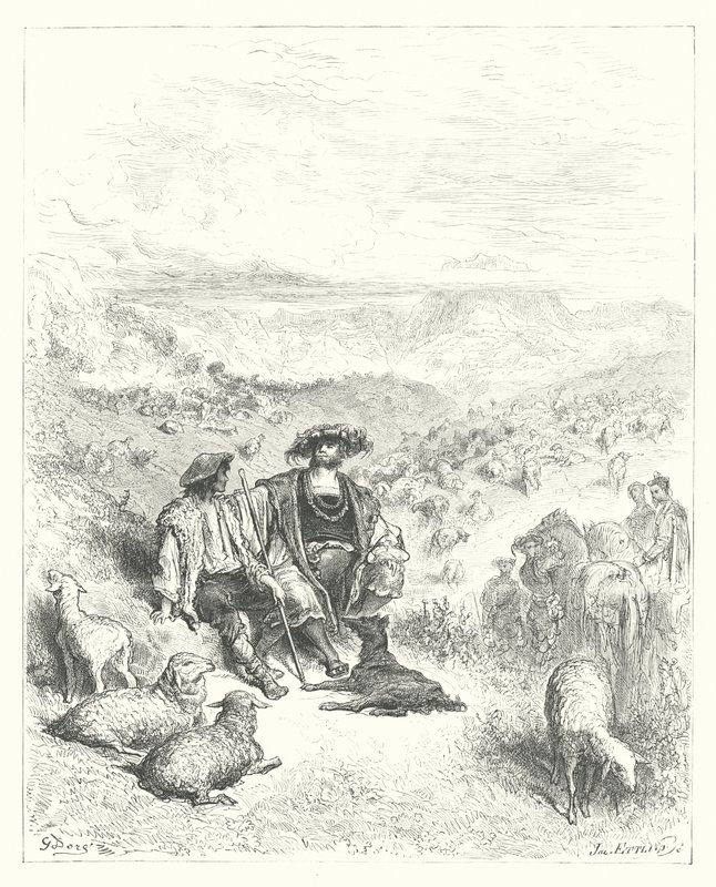 La Fontaines fabler: Hyrden og kongen (kobberstik) af Gustave Dore