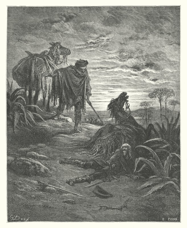 La Fontaines fabler: De to muldyr (kobberstik) af Gustave Dore