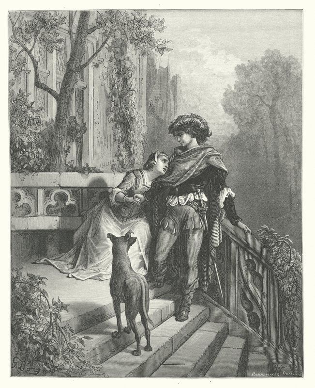 La Fontaines fabler: De to duer (kobberstik) af Gustave Dore