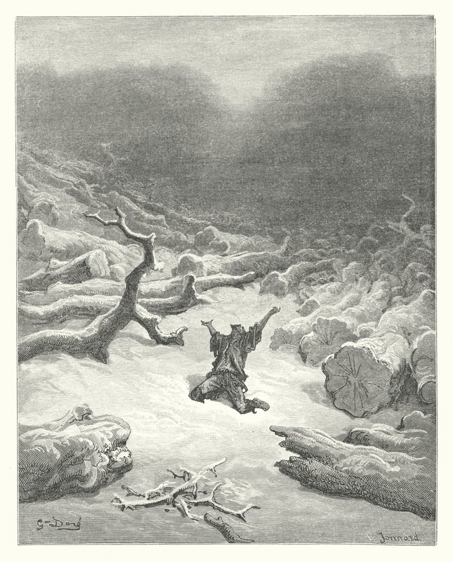La Fontaines fabler: Træmanden og Merkur (kobberstik) af Gustave Dore