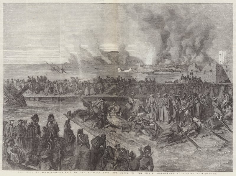Belejringen af Sebastopol, russernes tilbagetog fra syd til nordside af Gustave Dore