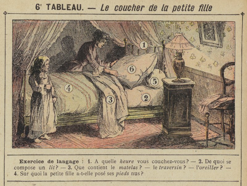 Den lille piges sengetid (farve litho) af Gustave Fraipont