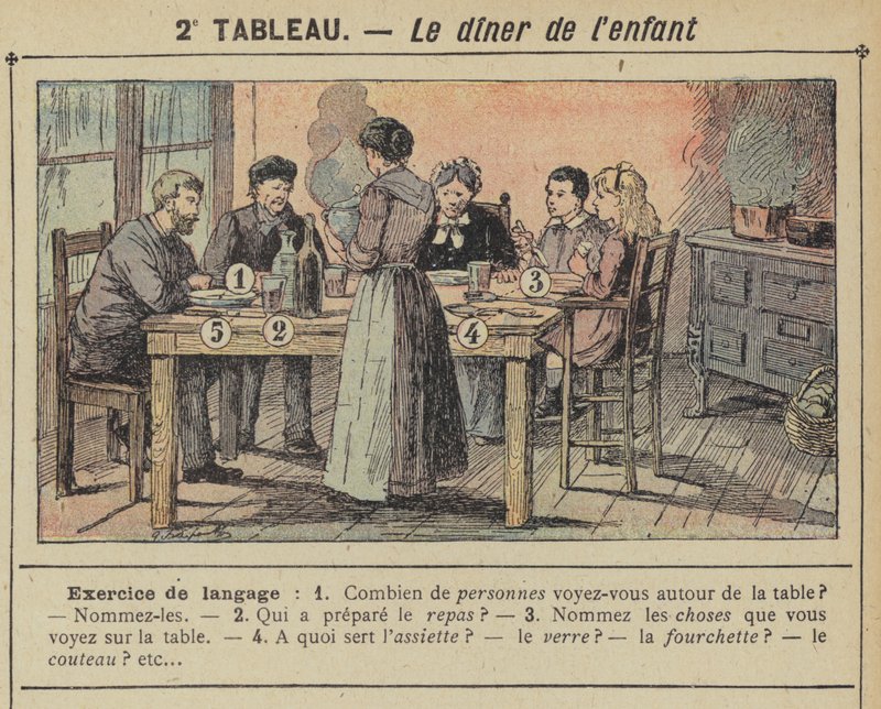 Barnets middag (farve litho) af Gustave Fraipont