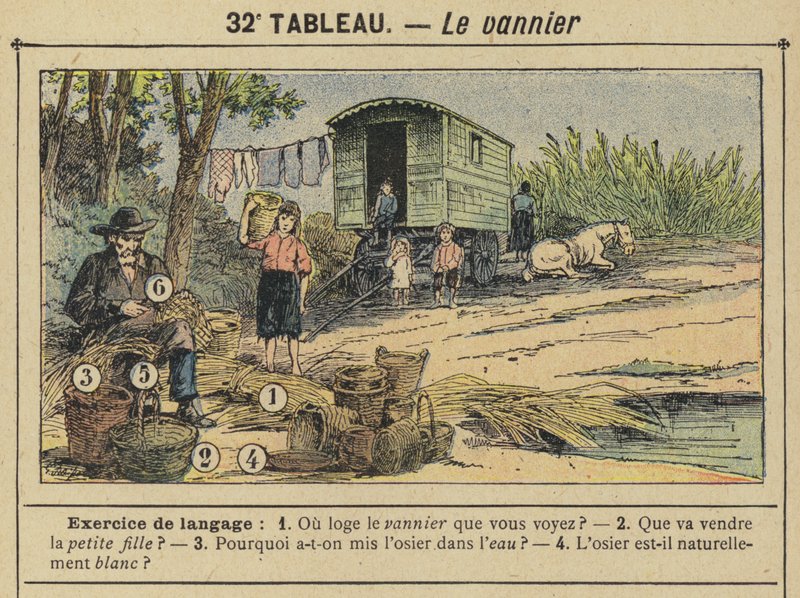Kurvvæveren (farve litho) af Gustave Fraipont