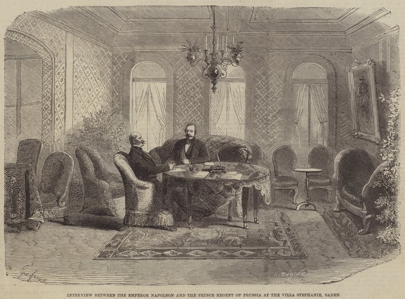 Interview mellem kejser Napoleon og prinsregenten af Preussen i Villa Stephanie, Baden af Gustave Janet