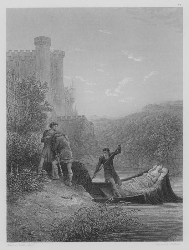 Torre og Lavaine siger farvel til Elaines krop af Gustave after Dore
