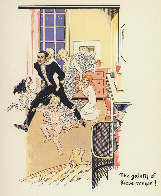 Peter Pan og Wendy: Den munterhed ved disse boltre! (farve litho) af Gwynedd M. Hudson