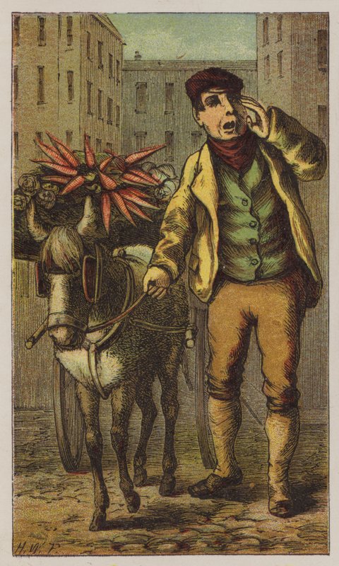 Costermonger (farve litho) af H.W. (after) Petherick