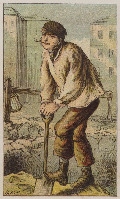 Navvy (farve litho) af H.W. (after) Petherick