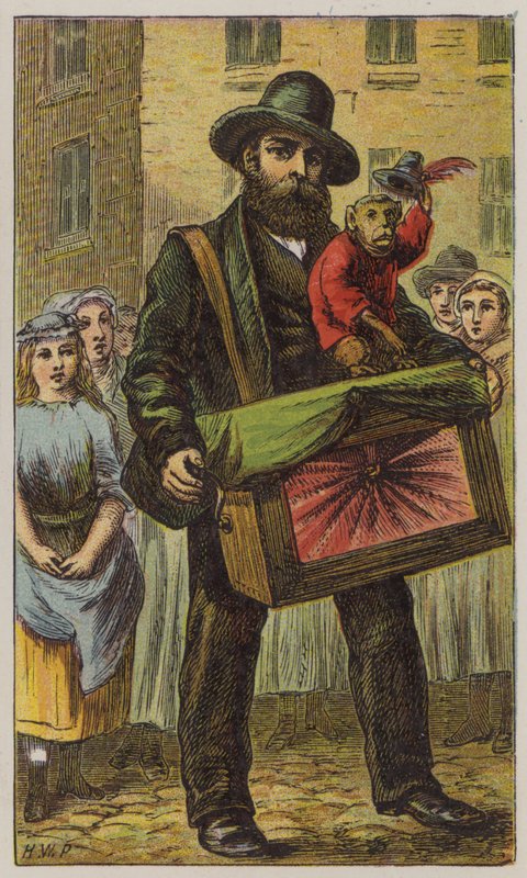 Orgelsliber (farve litho) af H.W. (after) Petherick
