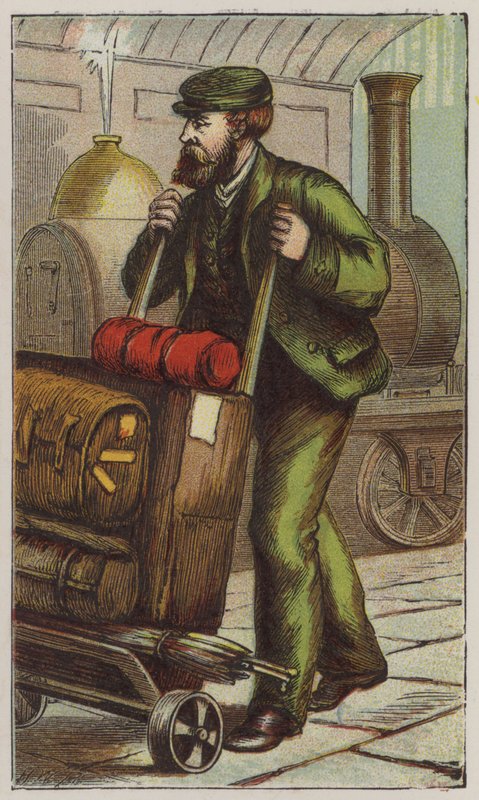 Railway Porter (farve litho) af H.W. (after) Petherick