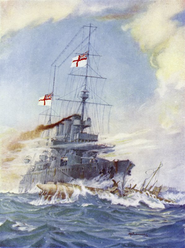 HMS Birmingham ramte den tyske ubåd U-15, 9. august 1914 af H. G. Swanwick