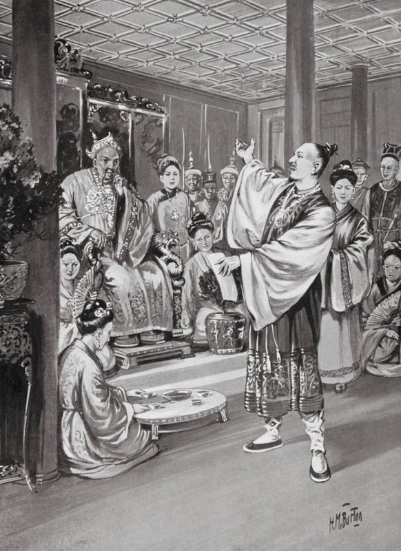 Li Po reciterer foran kejseren (litografi) af H. M. (after) Burton