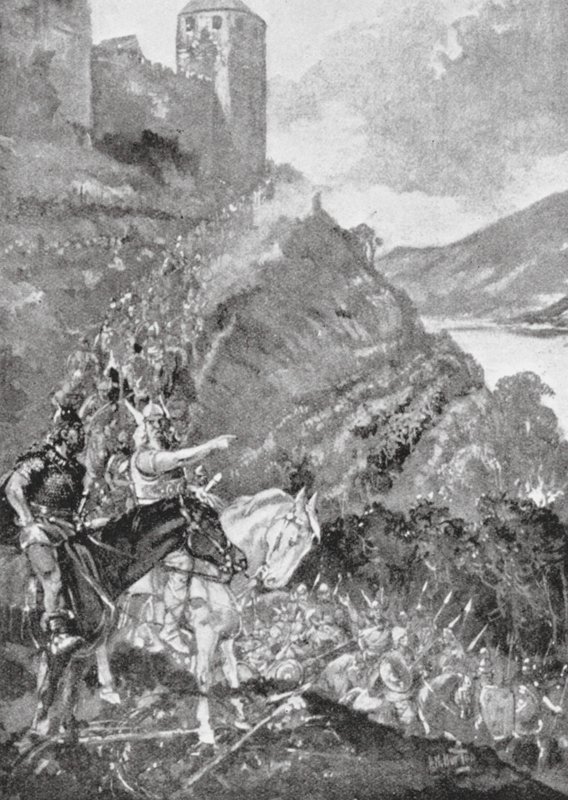 Teutoner og keltere forenes i bestræbelserne på at fordrive romerne fra Gallien (litografi) af H. M. (after) Burton