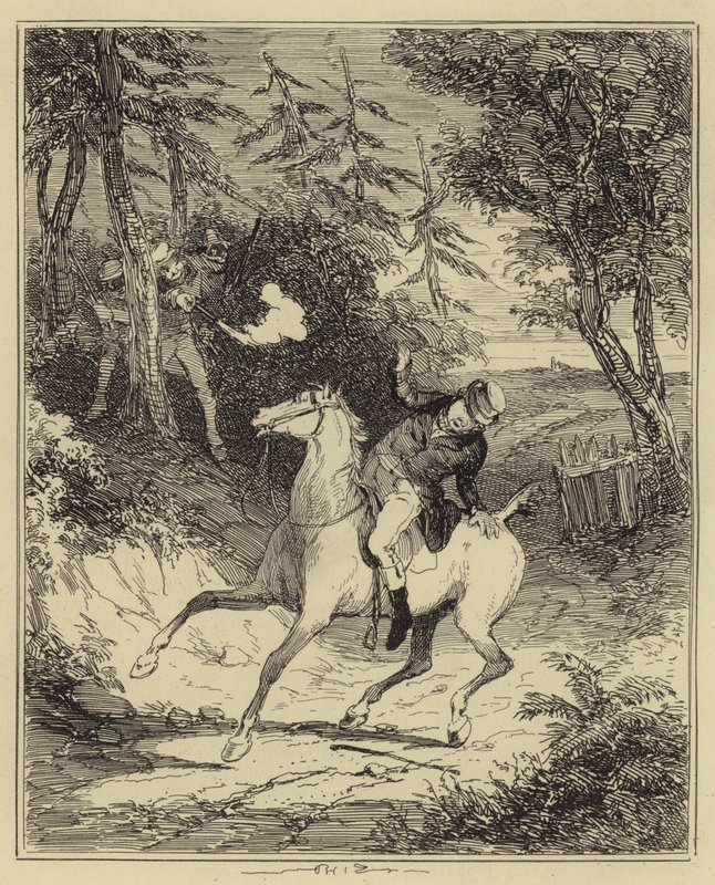 Ludditterne skyder hr. Horsfall (gravering) af Hablot Knight (1815 92) (after) Browne