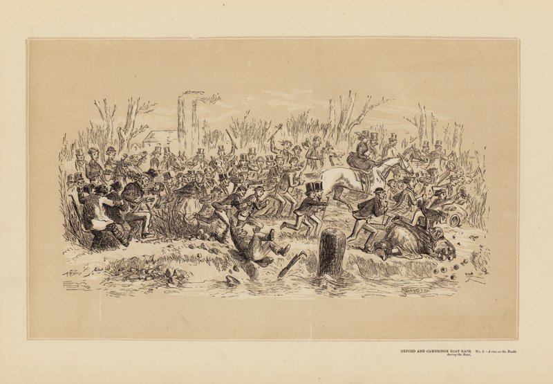 Oxford and Cambridge Boat Race, No 4, A run on the Banks during the Race (kobberstik) af Hablot Knight (1815 92) Browne