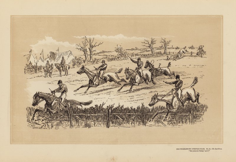 The Tumbletown Steeple-Chase, nr. 11, The Last Fence (kobberstik) af Hablot Knight (1815 92) Browne