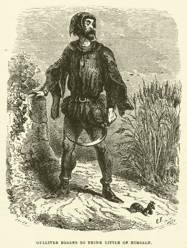 Gulliver begynder at tænke lidt om sig selv (gravering) af after Hablot Knight Browne