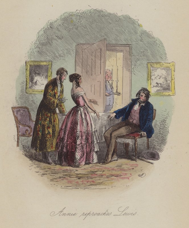 Illustration til Lewis Arundel eller The Railroad of Life af Frank E Smedley (farvet gravering) af after Hablot Knight Browne