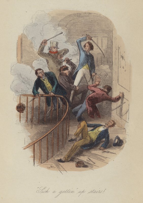 Illustration til Lewis Arundel eller The Railroad of Life af Frank E Smedley (farvet gravering) af after Hablot Knight Browne