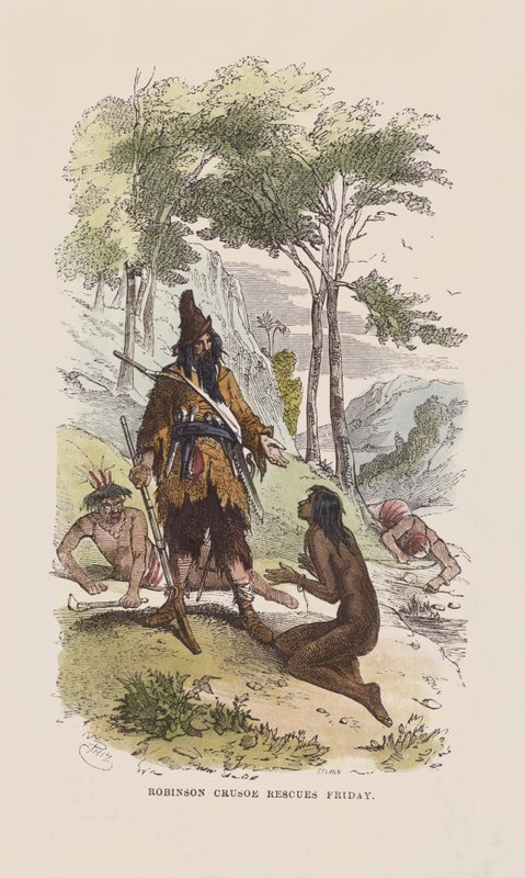Robinson redder fredag (farvet gravering) af after Hablot Knight Browne