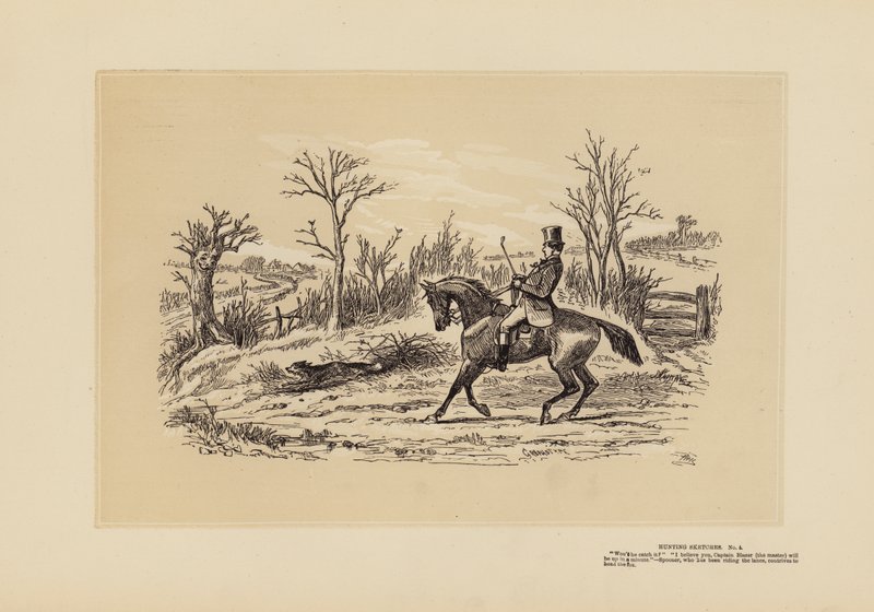 Jagtskitser, nr. 4, Manden der red på banerne (kobberstik) af Hablot Knight (1815 92) Browne