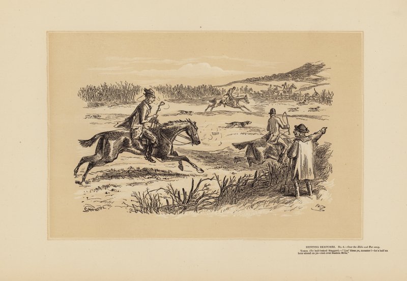 Jagtskitser, nr. 6, Over bakkerne og langt væk (kobberstik) af Hablot Knight (1815 92) Browne