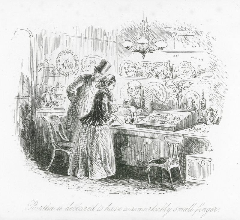 Londons gader: Bertha erklæres at have en bemærkelsesværdig lille finger (gravering) af Hablot Knight (1815 92) Browne