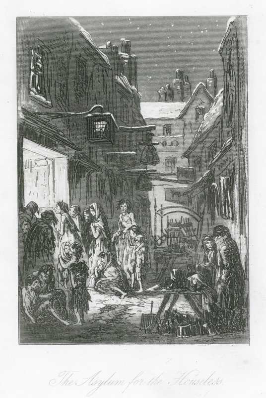 Londons gader: The Asylum for the Houseless (gravering) af Hablot Knight (1815 92) Browne