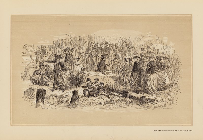 Oxford and Cambridge Boat Race, nr. 1, On the Banks (kobberstik) af Hablot Knight (1815 92) Browne