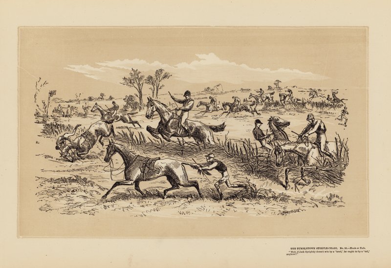 Tumbletown Steeple-Chase, nr. 10, plat eller krone (gravering) af Hablot Knight (1815 92) Browne