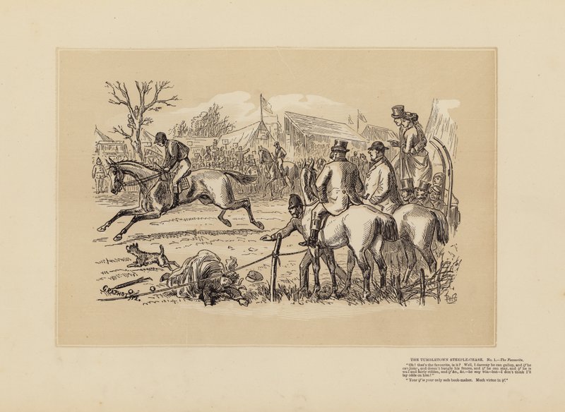 The Tumbletown Steeple-Chase, nr. 1, The Favourite (kobberstik) af Hablot Knight (1815 92) Browne