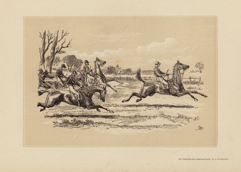 The Tumbletown Steeple-Chase, nr. 3, Too hot to last (gravering) af Hablot Knight (1815 92) Browne