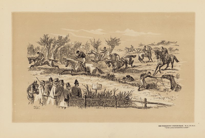 Tumbletown Steeple-Chase, nr. 6, The Brook (kobberstik) af Hablot Knight (1815 92) Browne