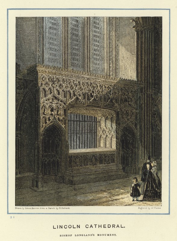 Lincoln Cathedral, Biskop Longlands monument af Hablot Knight Browne